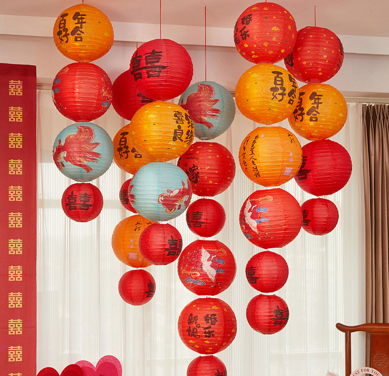 Traditional Chinese Wedding Happiness Lanterns String Decorations