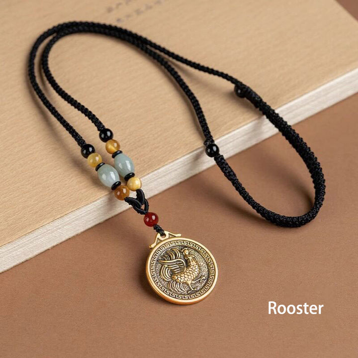 Chinese Zodiac Pendant Necklace Luck Brass Medallion