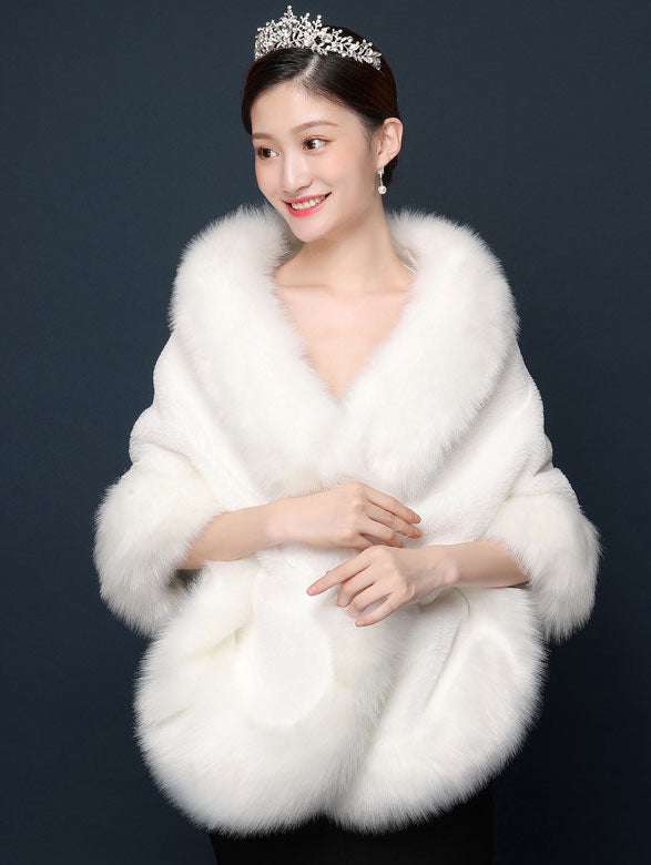 White Red  Artificial Wedding Bride Winter Wrap Shawl