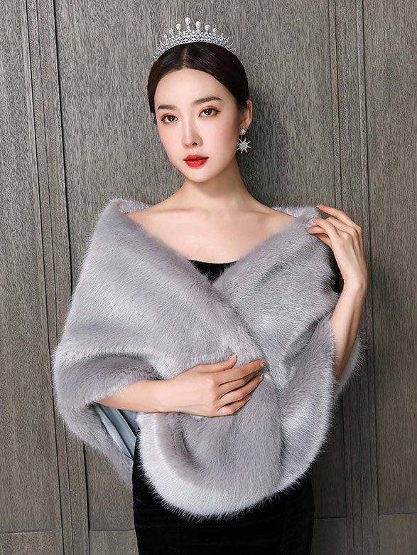 Artificial Fur Evening Party Wedding Bride Wrap Shawl