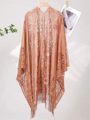 Red Beige Lace Tassels Cheongsam Wrap Shawl