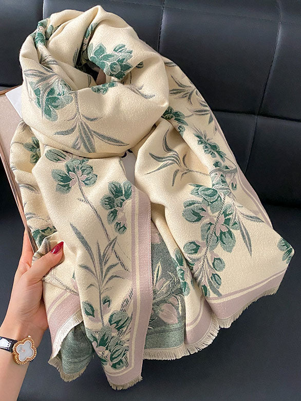 Wool Blend Women Winter Floral Scarf Shawl