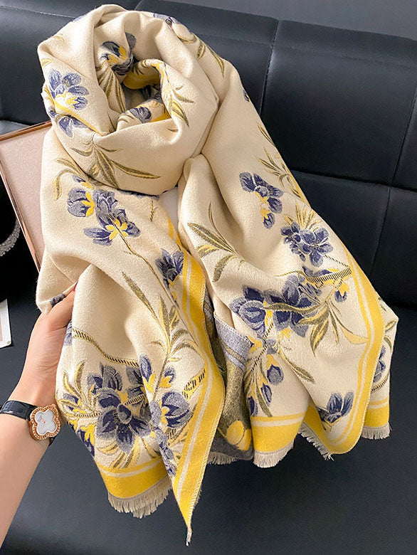 Wool Blend Women Winter Floral Scarf Shawl