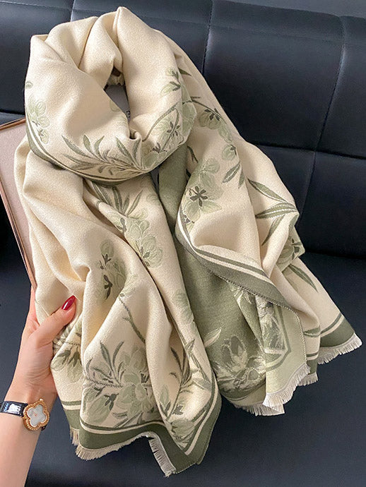 Wool Blend Women Winter Floral Scarf Shawl