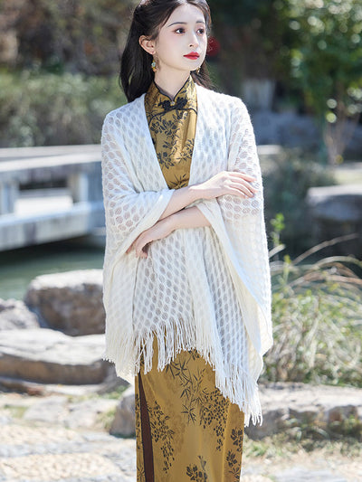 Crochet Knitted Cheongsam Cardigan Wrap Shawl