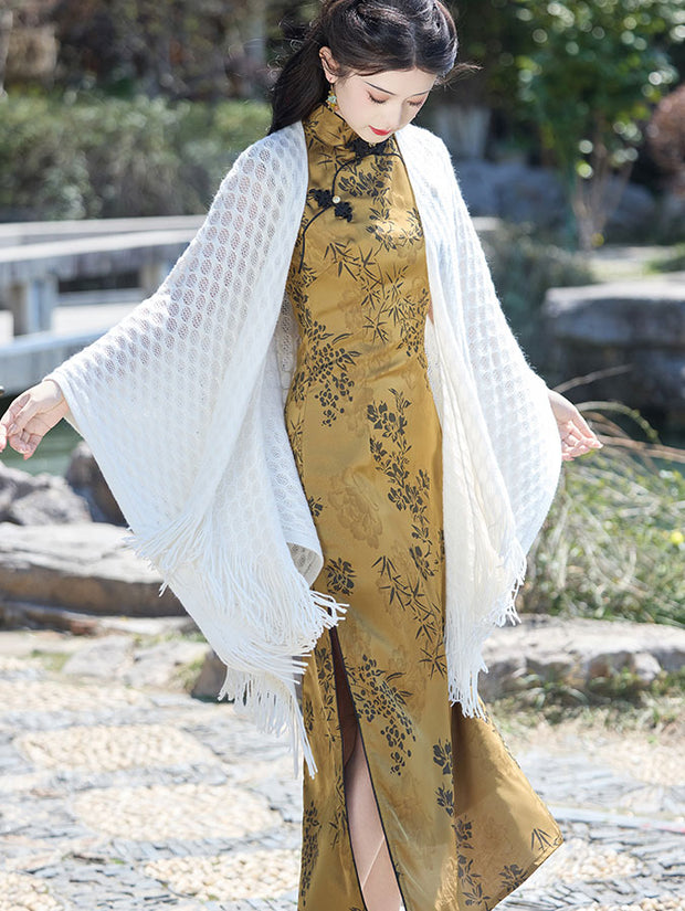 Crochet Knitted Cheongsam Cardigan Wrap Shawl