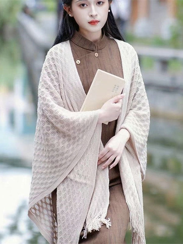 Crochet Knitted Cheongsam Cardigan Wrap Shawl