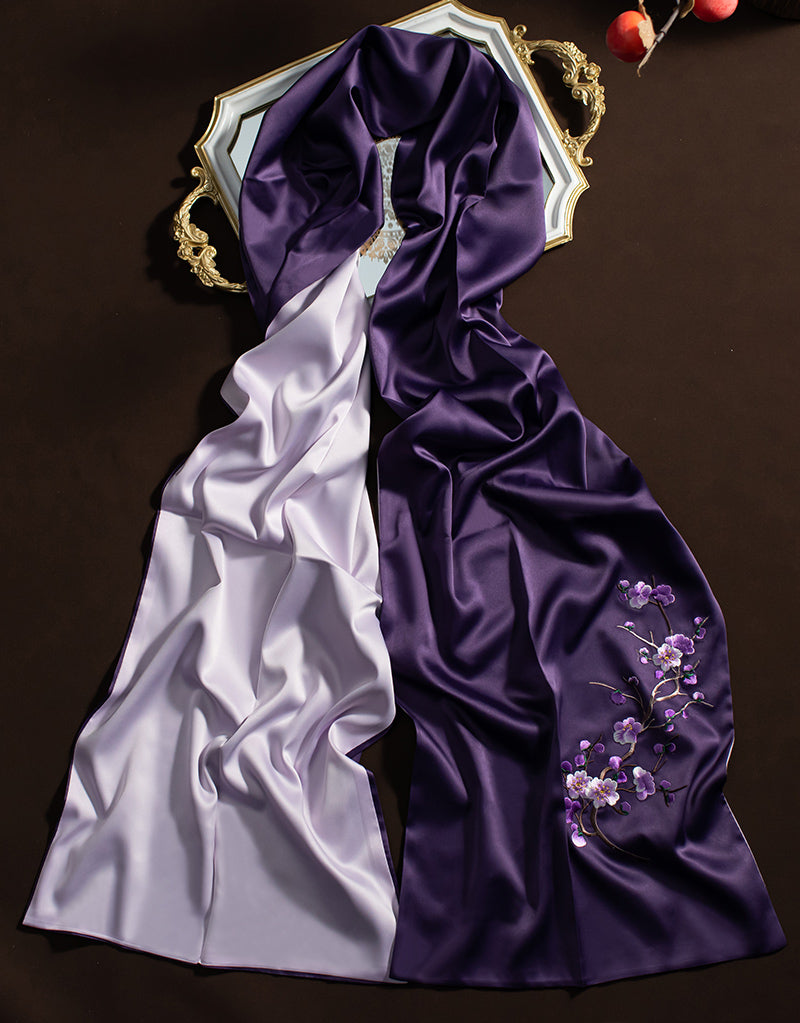 Embroidered Plum Blossom Women Silk Scarf Shawl