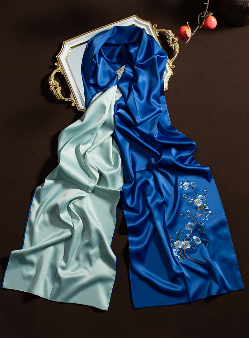 Embroidered Plum Blossom Women Silk Scarf Shawl