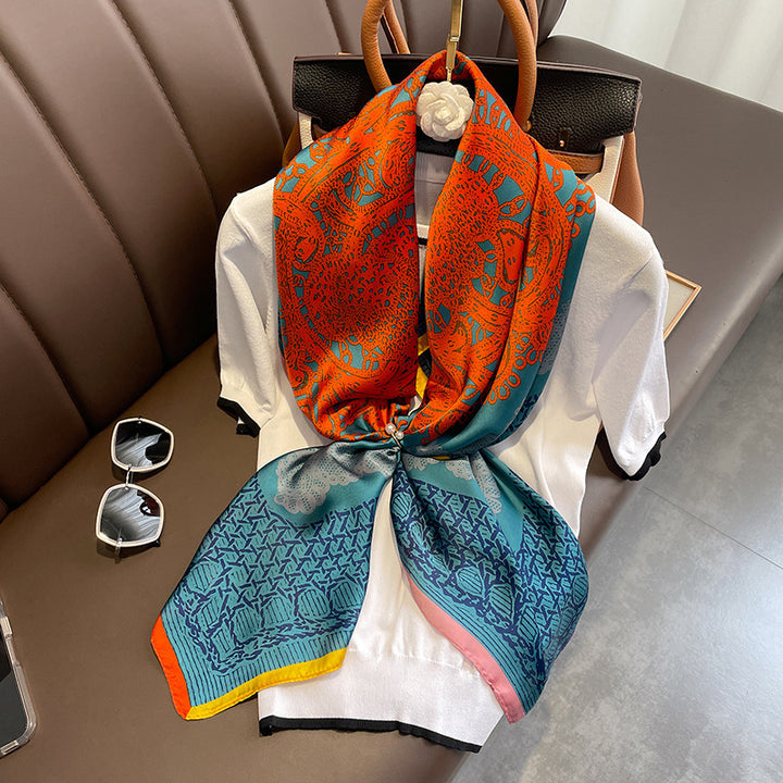 Elegant Printed Lightweight Satin Woman Scarf Shawl