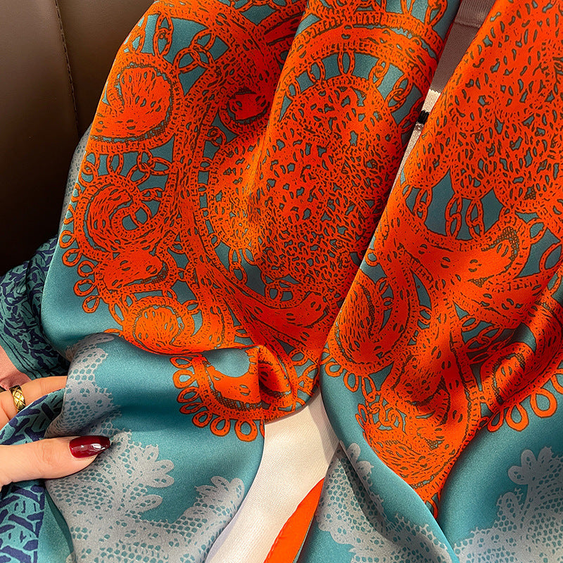 Elegant Printed Lightweight Satin Woman Scarf Shawl