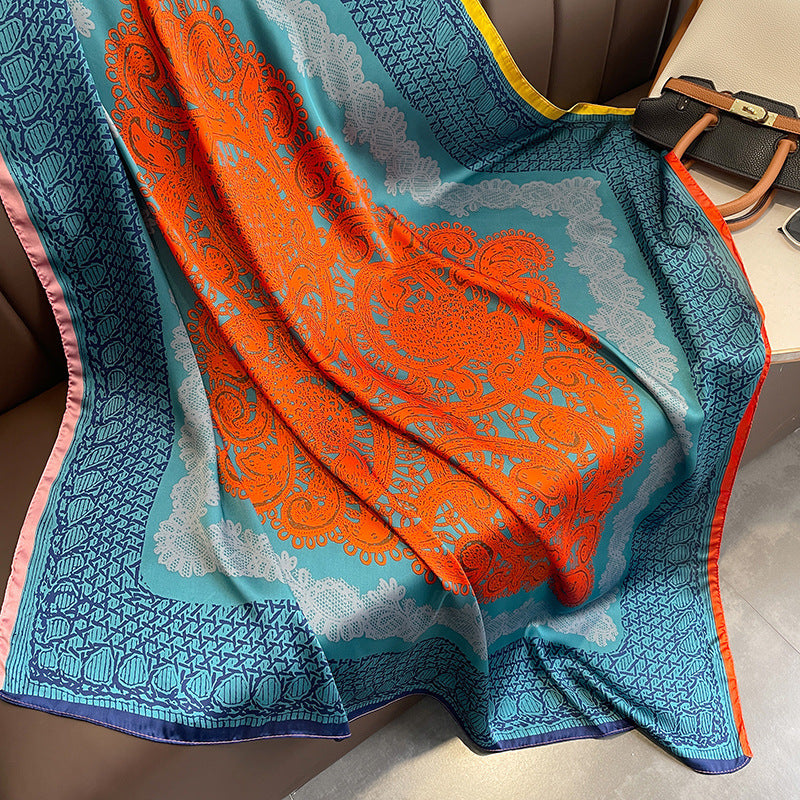 Elegant Printed Lightweight Satin Woman Scarf Shawl