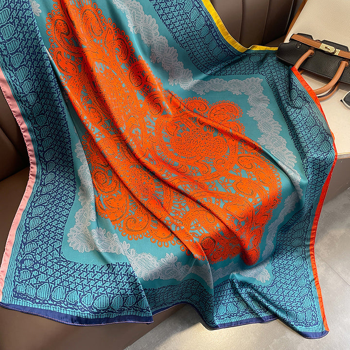 Elegant Printed Lightweight Satin Woman Scarf Shawl