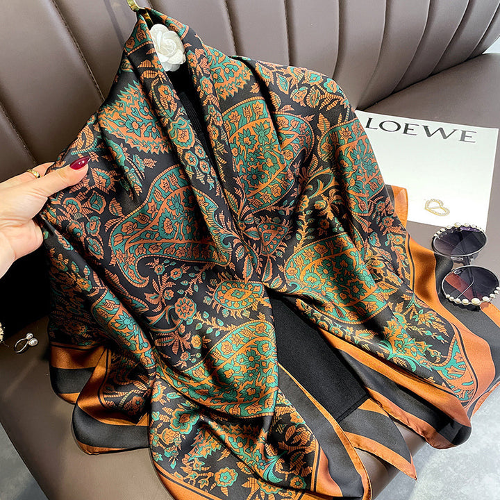 Elegant Printed Lightweight Satin Woman Scarf Shawl