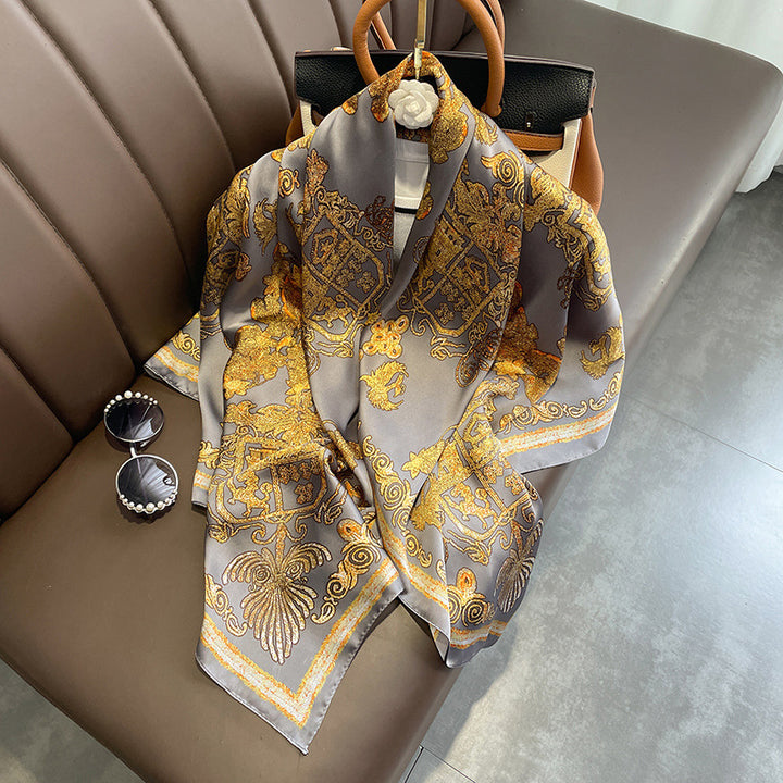 Elegant Printed Lightweight Satin Woman Scarf Shawl