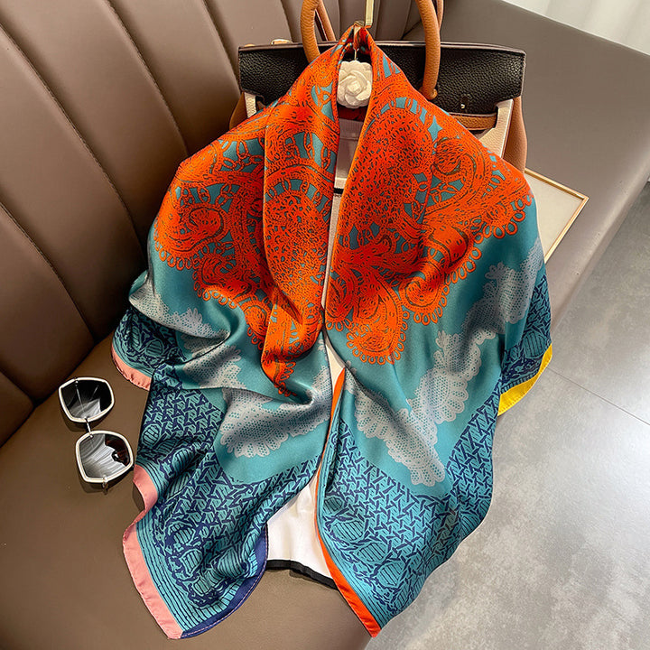 Elegant Printed Lightweight Satin Woman Scarf Shawl