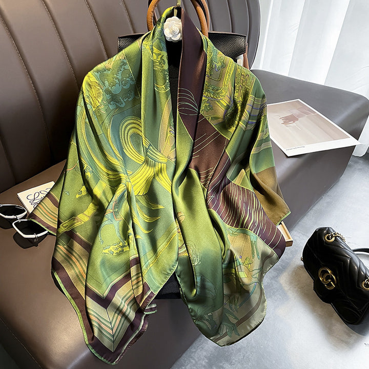 Elegant Printed Lightweight Satin Woman Scarf Shawl