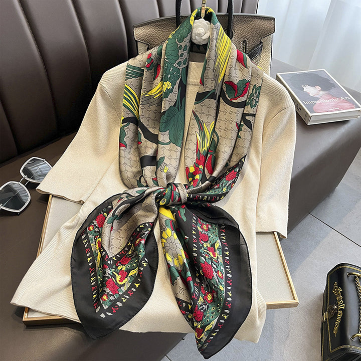 Elegant Printed Lightweight Satin Woman Scarf Shawl
