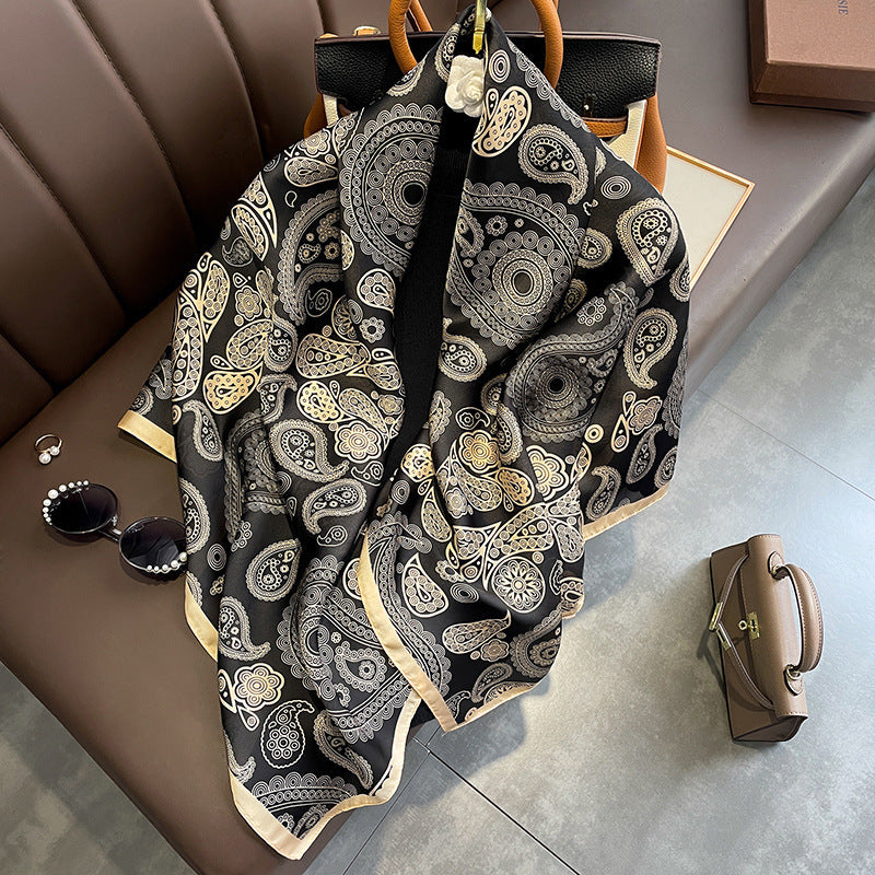 Elegant Printed Lightweight Satin Woman Scarf Shawl