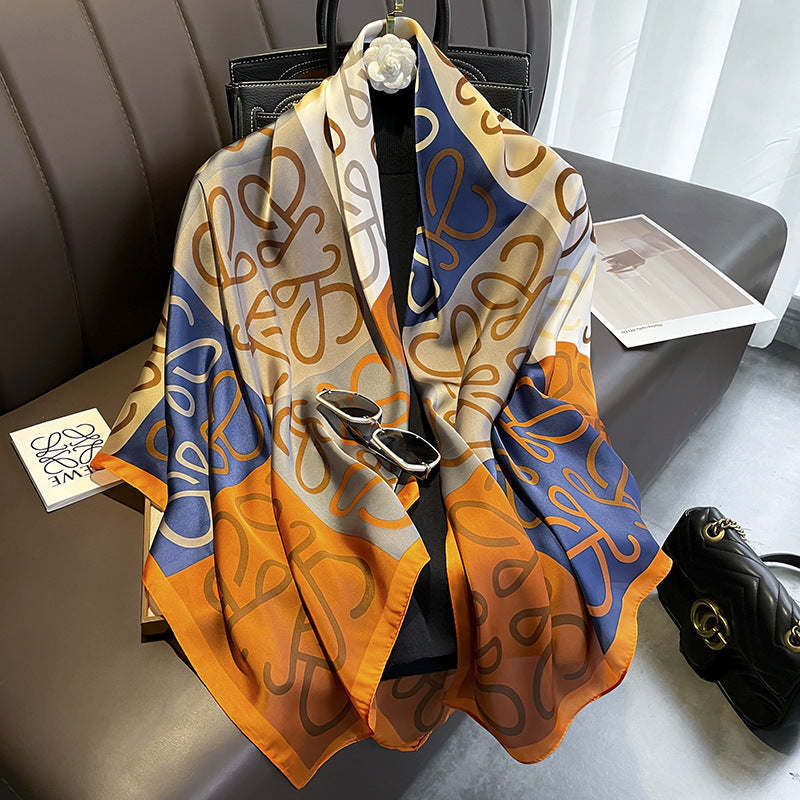 Elegant Printed Lightweight Satin Woman Scarf Shawl