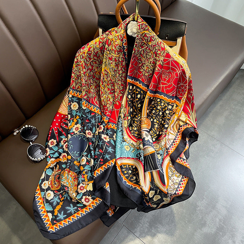 Elegant Printed Lightweight Satin Woman Scarf Shawl