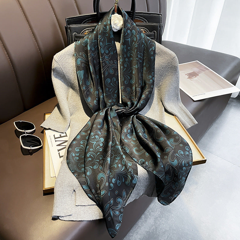 Elegant Printed Lightweight Satin Woman Scarf Shawl