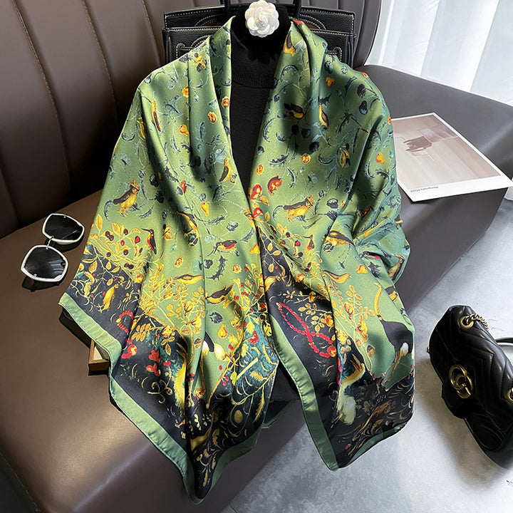 Elegant Printed Lightweight Satin Woman Scarf Shawl