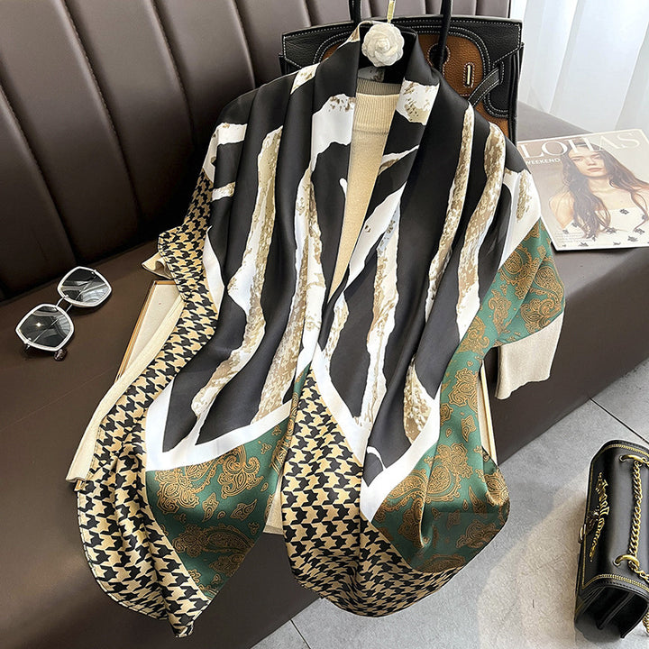 Elegant Printed Lightweight Satin Woman Scarf Shawl