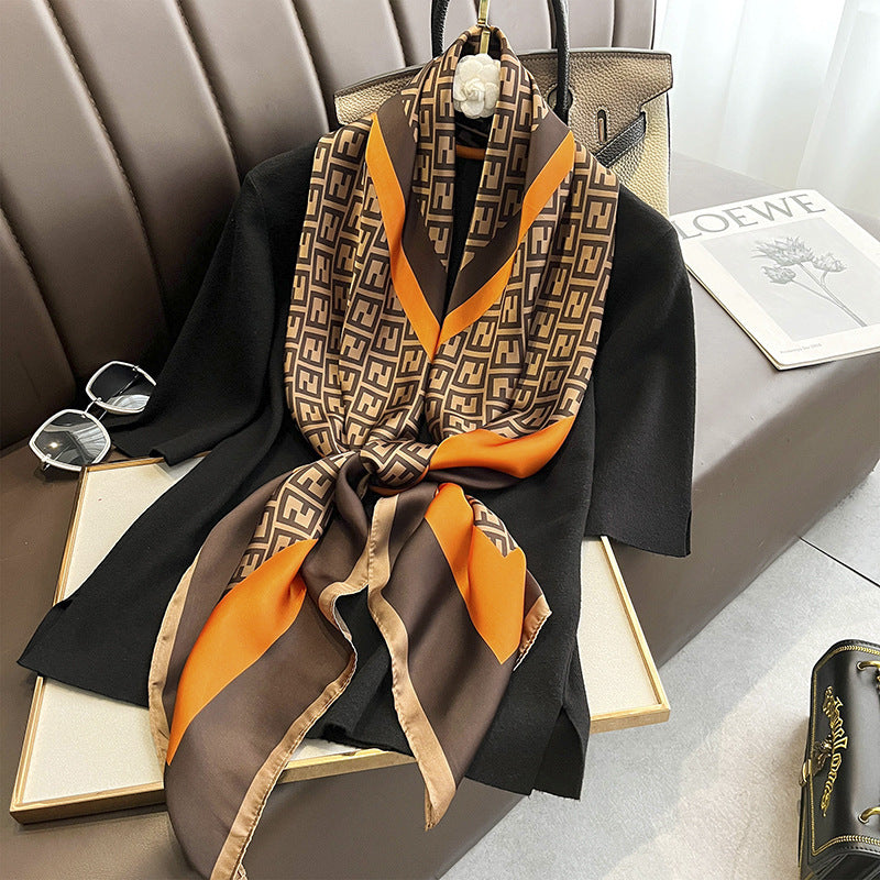 Elegant Printed Lightweight Satin Woman Scarf Shawl
