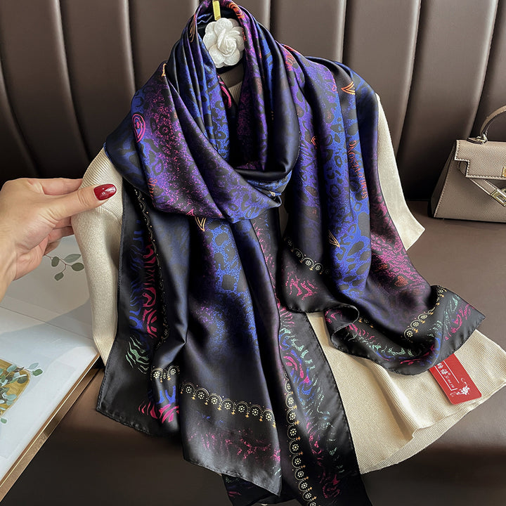 Floral Print Lightweight Satin Woman Scarf Shawl