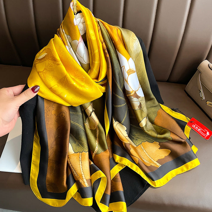Floral Print Lightweight Satin Woman Scarf Shawl