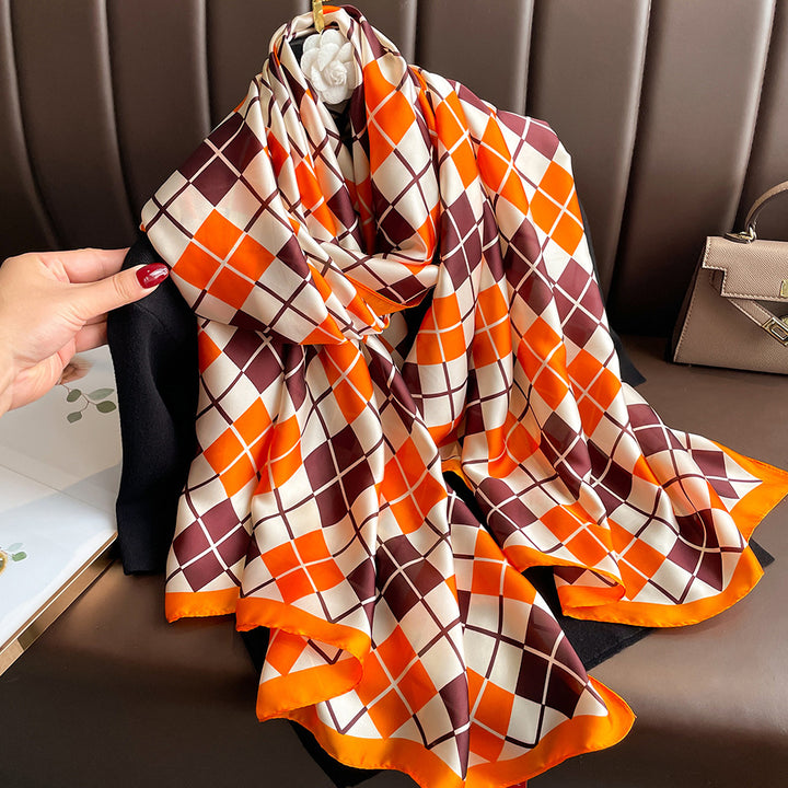 Floral Print Lightweight Satin Woman Scarf Shawl