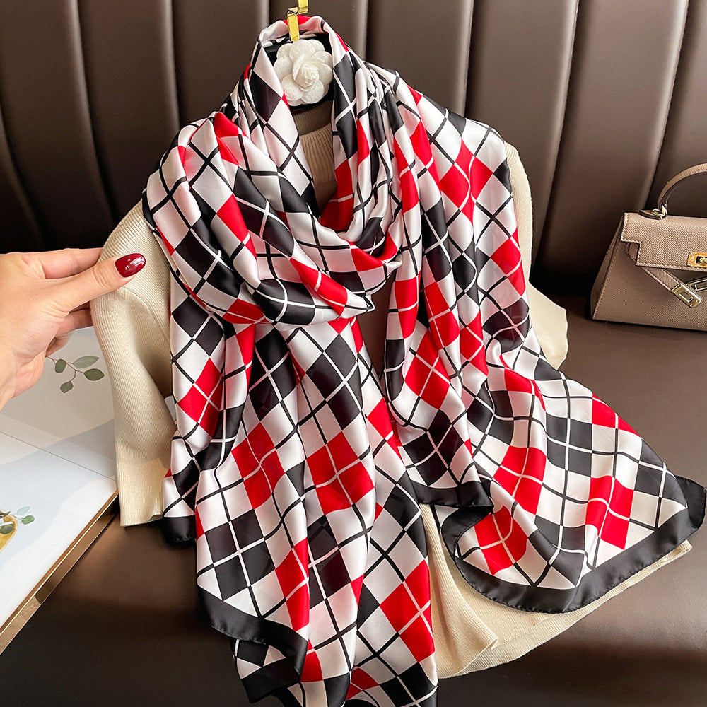 Floral Print Lightweight Satin Woman Scarf Shawl