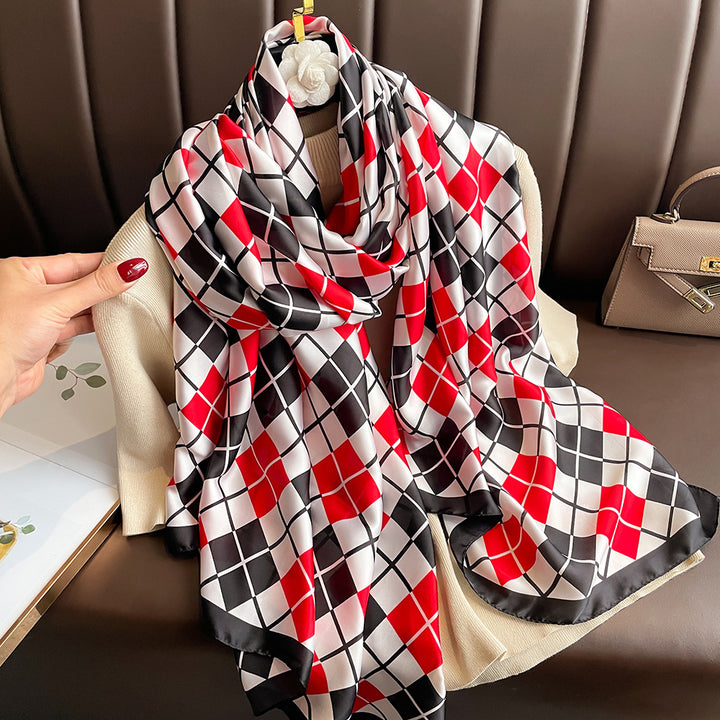 Floral Print Lightweight Satin Woman Scarf Shawl