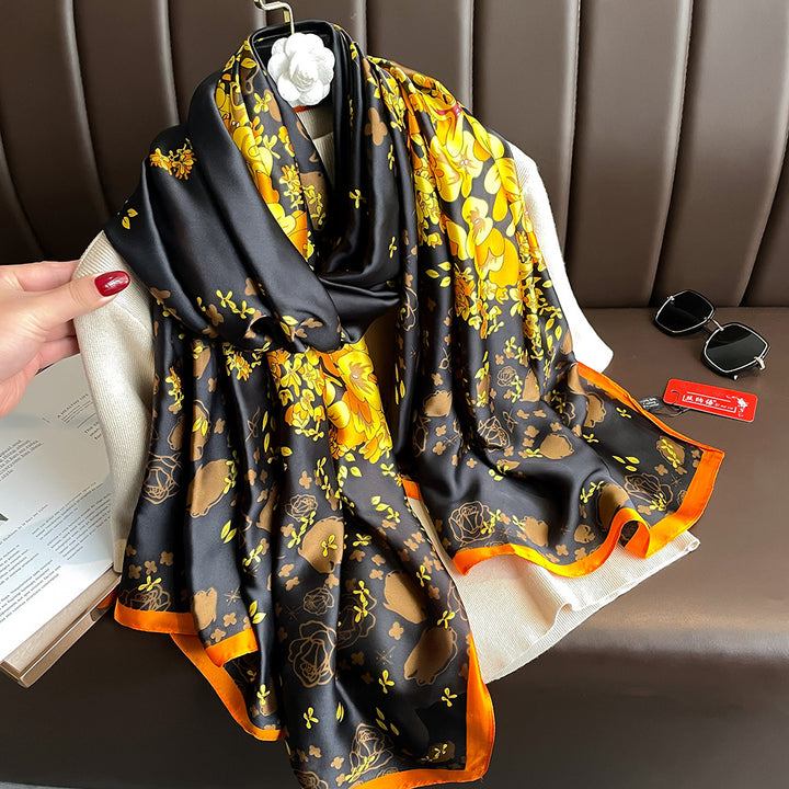 Floral Print Lightweight Satin Woman Scarf Shawl