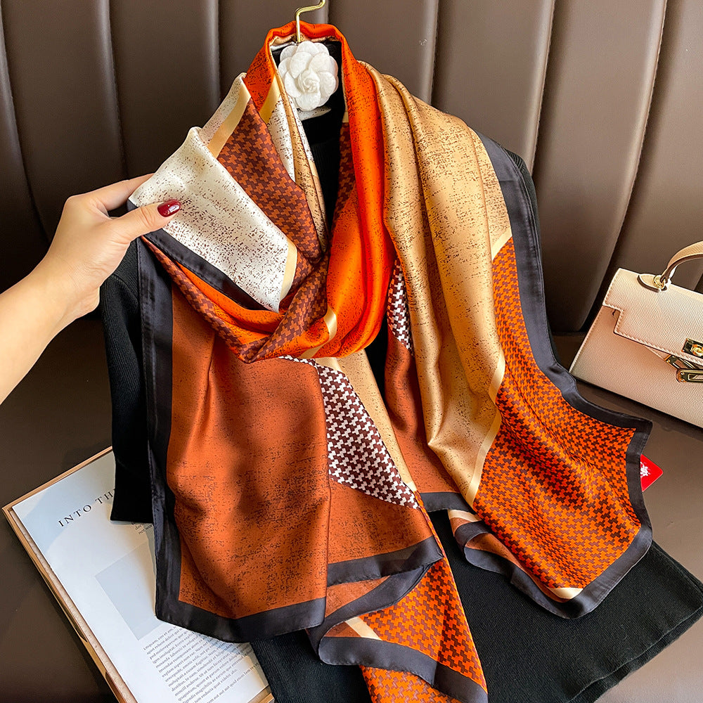 Floral Print Lightweight Satin Woman Scarf Shawl