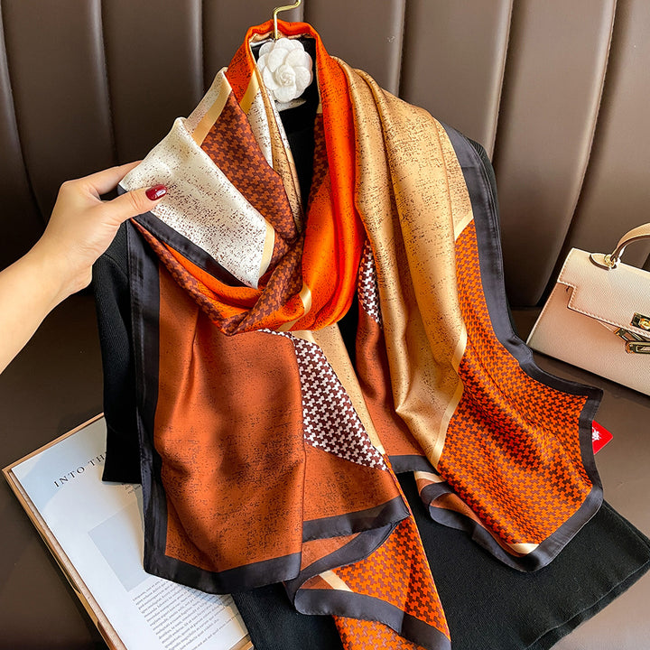 Floral Print Lightweight Satin Woman Scarf Shawl