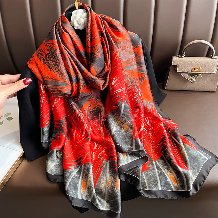 Floral Print Lightweight Satin Woman Scarf Shawl
