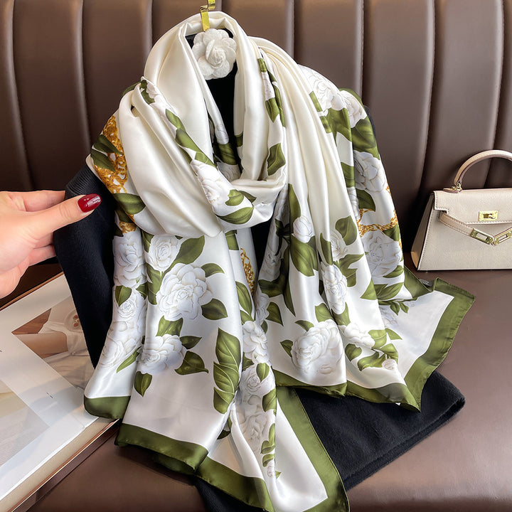 Floral Print Lightweight Satin Woman Scarf Shawl