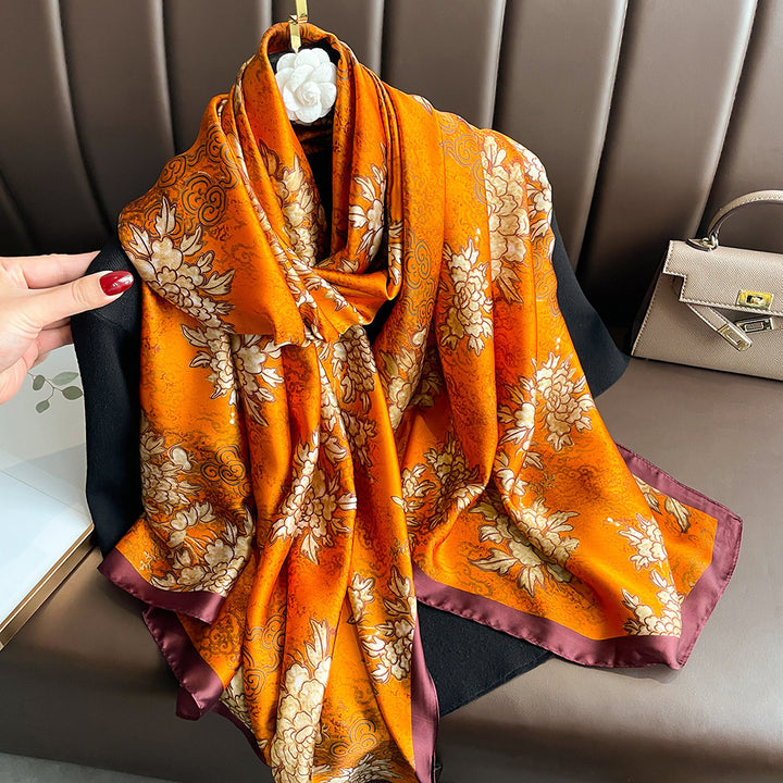Floral Print Lightweight Satin Woman Scarf Shawl