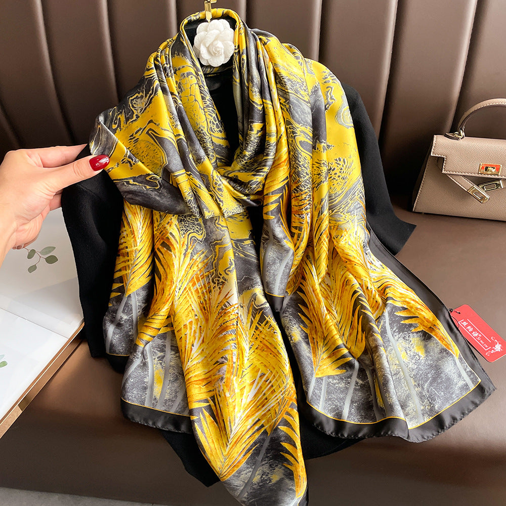 Floral Print Lightweight Satin Woman Scarf Shawl