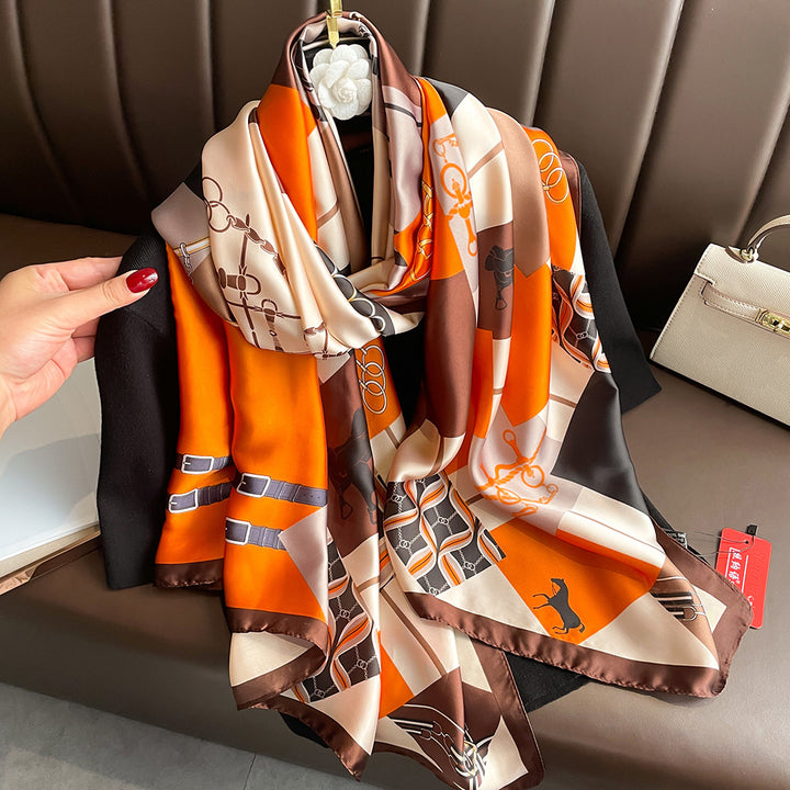 Floral Print Lightweight Satin Woman Scarf Shawl