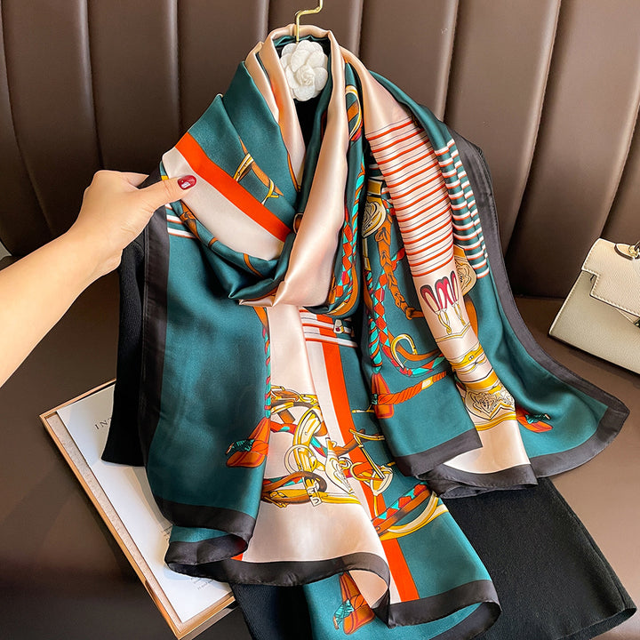 Floral Print Lightweight Satin Woman Scarf Shawl