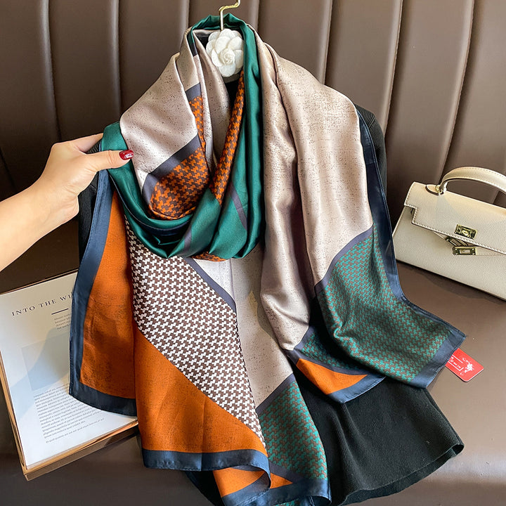 Floral Print Lightweight Satin Woman Scarf Shawl