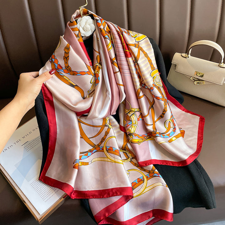 Floral Print Lightweight Satin Woman Scarf Shawl