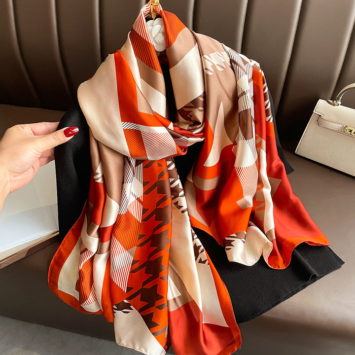Floral Print Lightweight Satin Woman Scarf Shawl