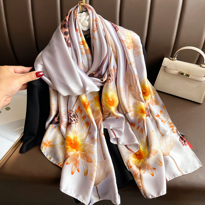 Floral Print Lightweight Satin Woman Scarf Shawl