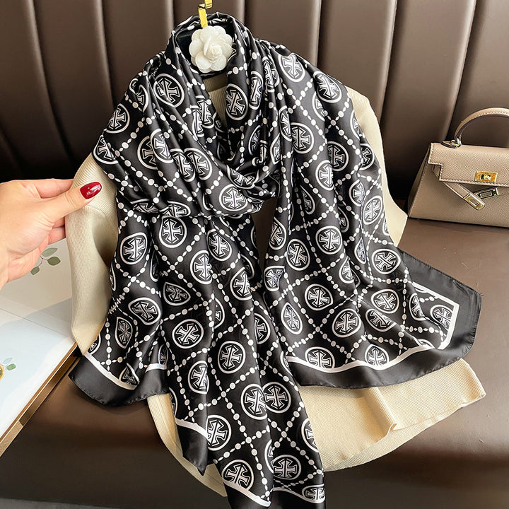 Floral Print Lightweight Satin Woman Scarf Shawl