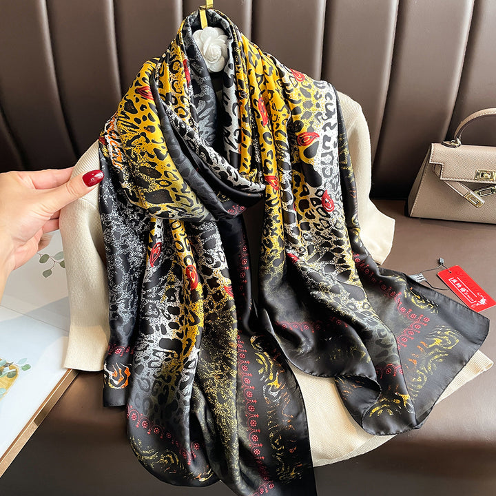 Floral Print Lightweight Satin Woman Scarf Shawl