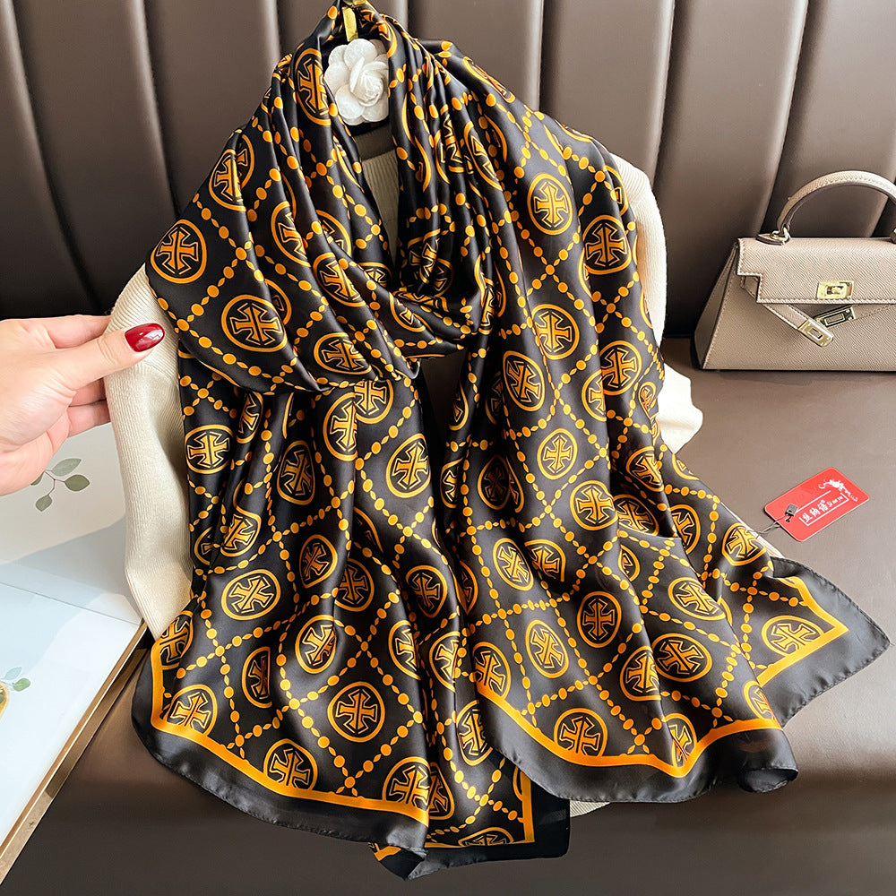 Floral Print Lightweight Satin Woman Scarf Shawl